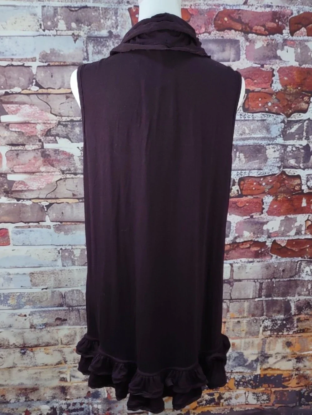 Vivienne Tam Ruffled Open Front Vest- Deep Plum